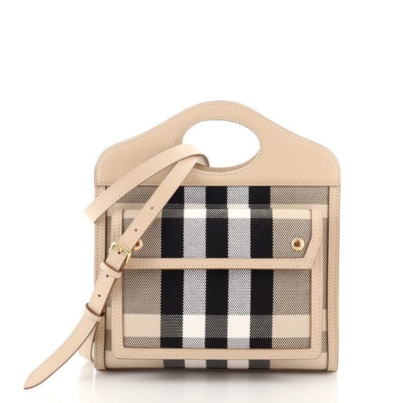 Burberry Handbags - Burberry Pocket Tote Check Canvas with Leather Mini Neutral